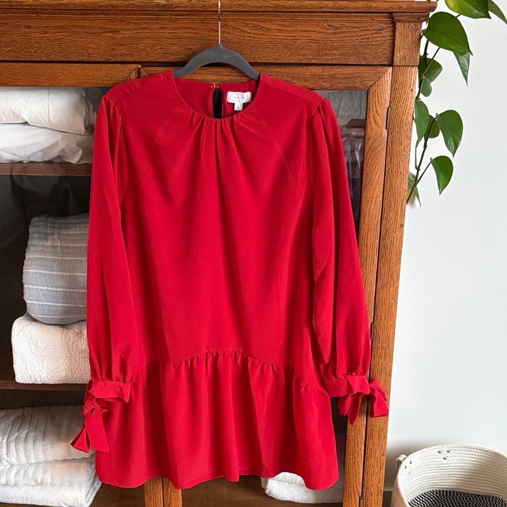 Red Long Sleeve Minidress with Bow Details